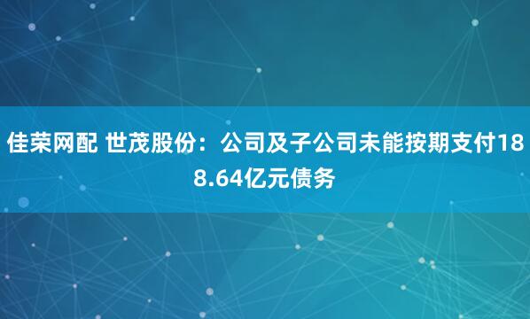 佳荣网配 世茂股份：公司及子公司未能按期支付188.64亿元债务